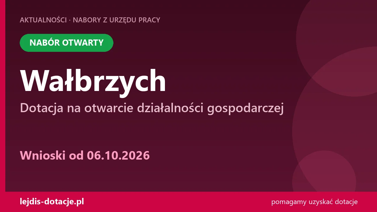 PUP Wałbrzych przyjmuje wnioski — dotacja na otwarcie działalności gospodarczej (6 października 2026)