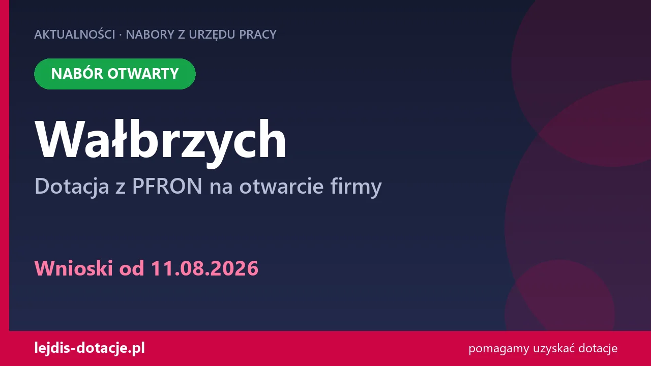 PUP Wałbrzych przyjmuje wnioski — dotacja z PFRON na otwarcie firmy (11 sierpnia 2026)