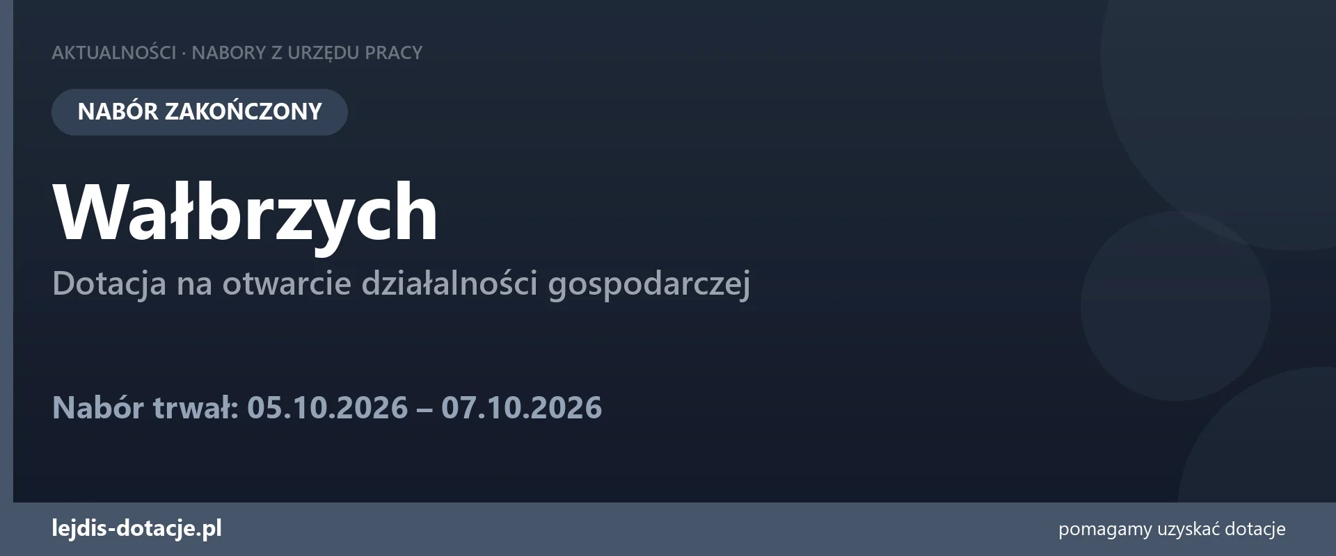 PUP Wałbrzych zakończył nabór — dotacja na otwarcie działalności gospodarczej (7 października 2026)
