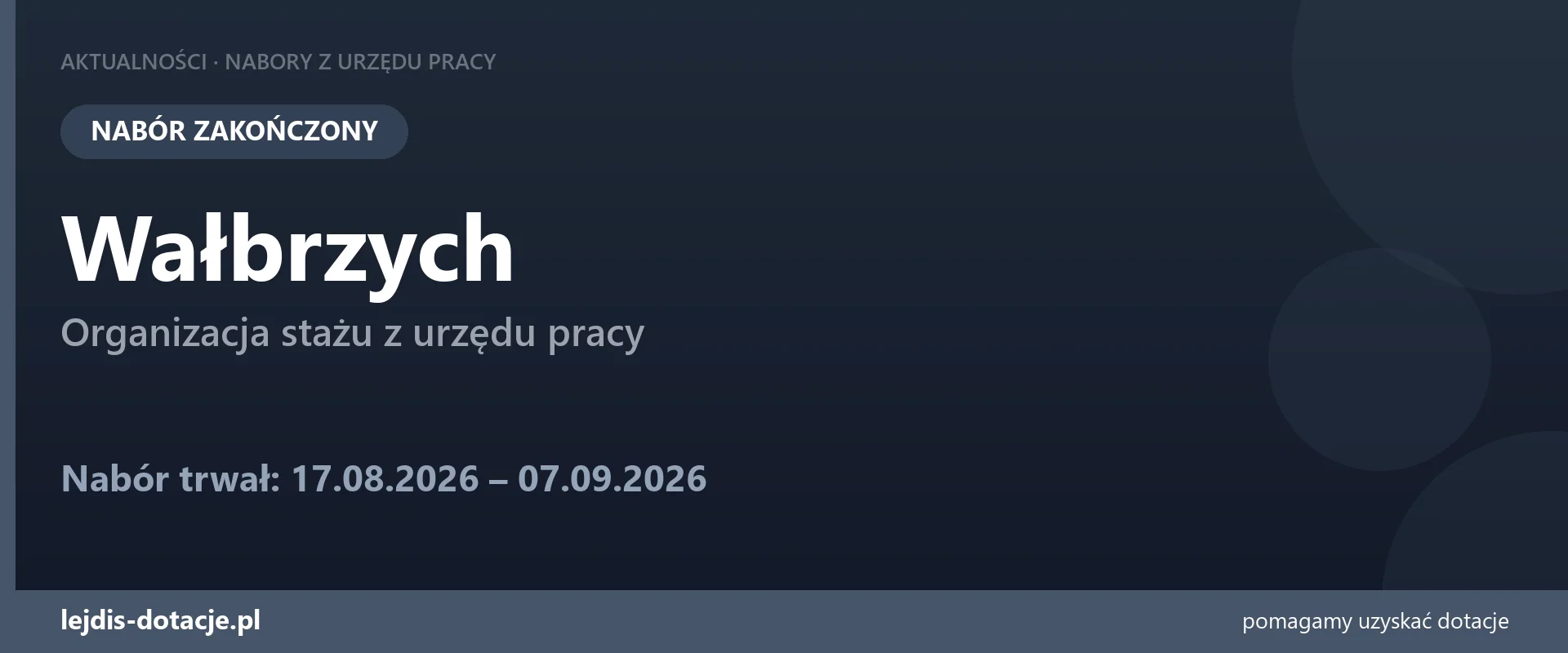 PUP Wałbrzych zakończył nabór — organizacja stażu z urzędu pracy (7 września 2026)