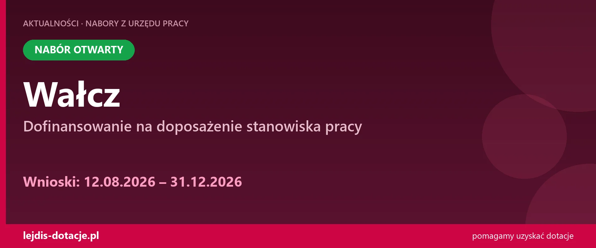 PUP Wałcz przyjmuje wnioski — dofinansowanie na doposażenie stanowiska pracy (12 sierpnia 2026)