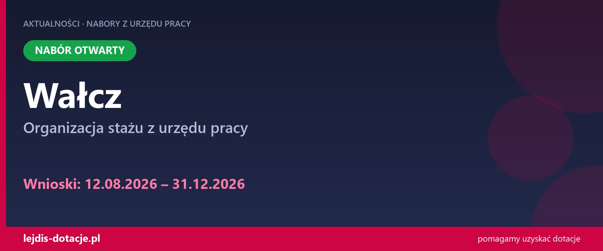 PUP Wałcz przyjmuje wnioski — organizacja stażu z urzędu pracy (12 sierpnia 2026)