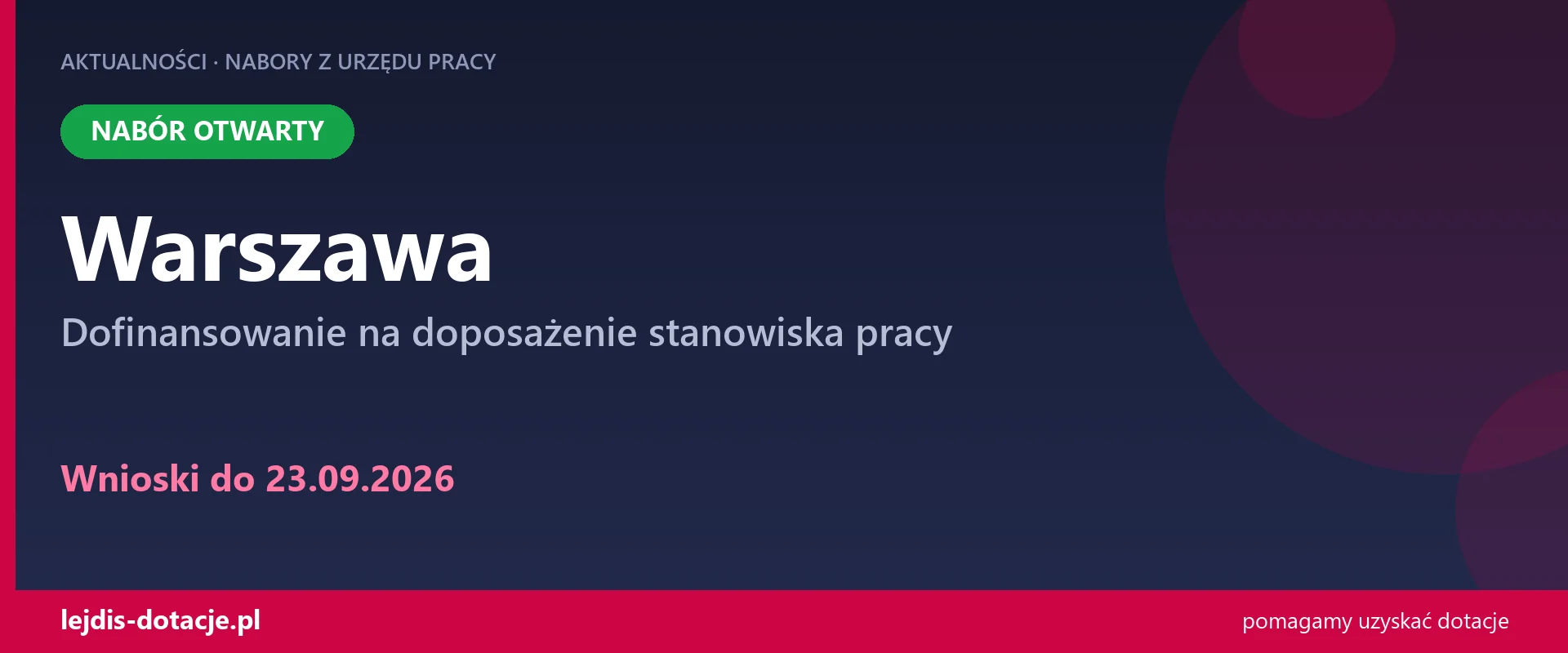 PUP Warszawa przyjmuje wnioski — dofinansowanie na doposażenie stanowiska pracy (23 września 2026)