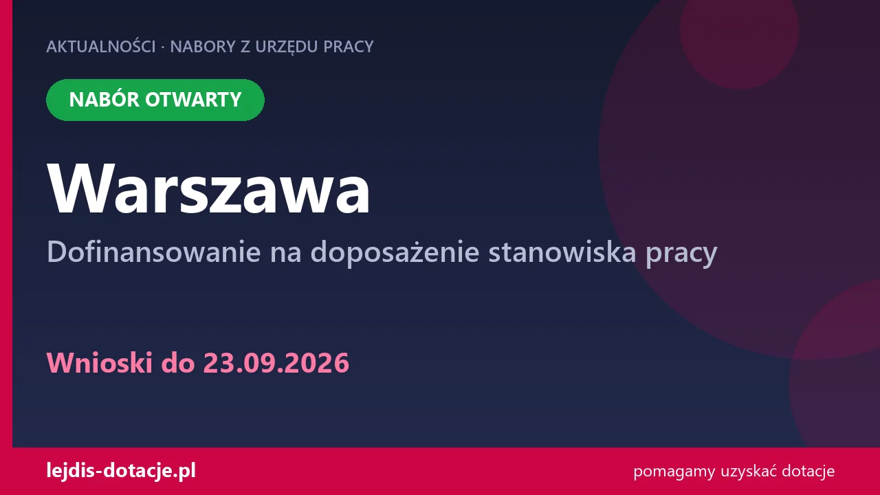 PUP Warszawa przyjmuje wnioski — dofinansowanie na doposażenie stanowiska pracy (23 września 2026)