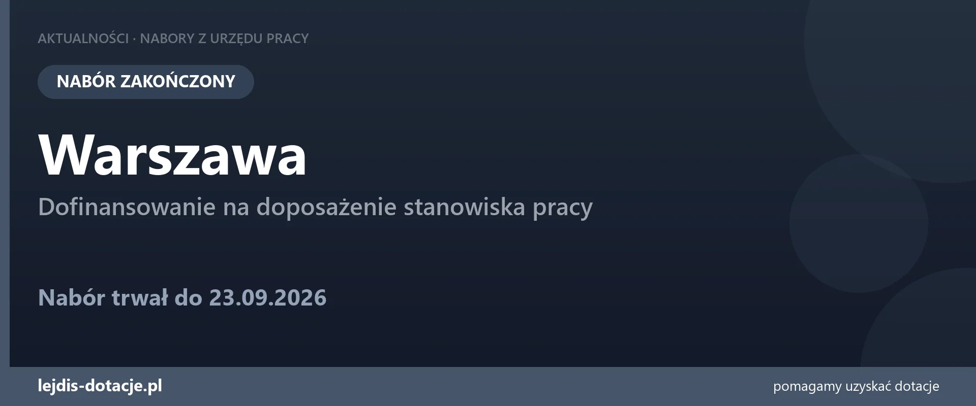 PUP Warszawa zakończył nabór — dofinansowanie na doposażenie stanowiska pracy (23 września 2026)