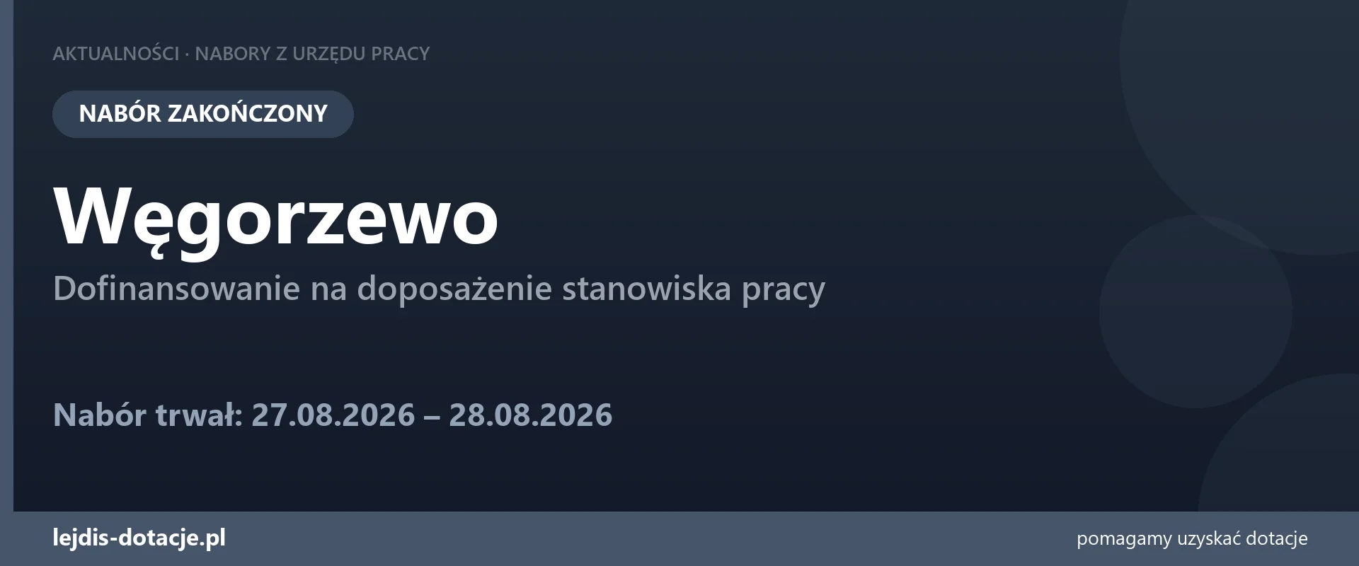 PUP Węgorzewo zakończył nabór — dofinansowanie na doposażenie stanowiska pracy (28 sierpnia 2026)