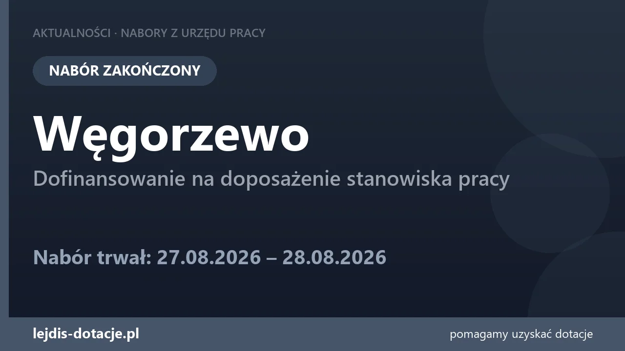 PUP Węgorzewo zakończył nabór — dofinansowanie na doposażenie stanowiska pracy (28 sierpnia 2026)