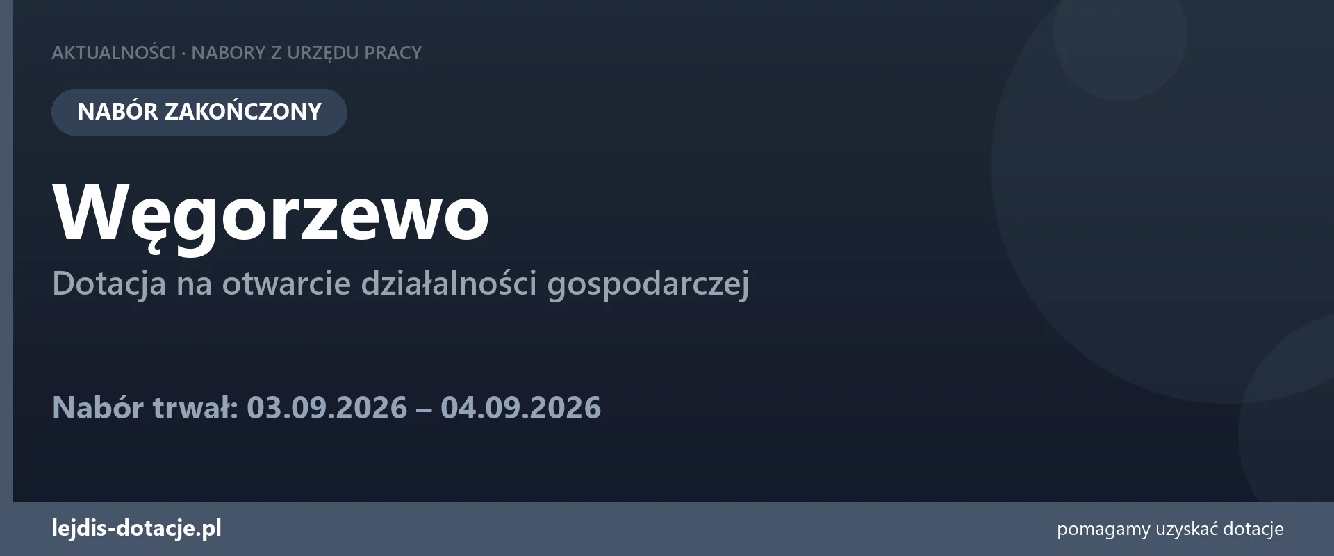 PUP Węgorzewo zakończył nabór — dotacja na otwarcie działalności gospodarczej (4 września 2026)