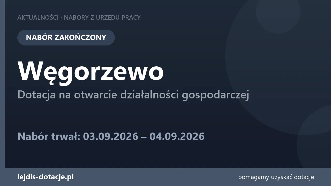 PUP Węgorzewo zakończył nabór — dotacja na otwarcie działalności gospodarczej (4 września 2026)