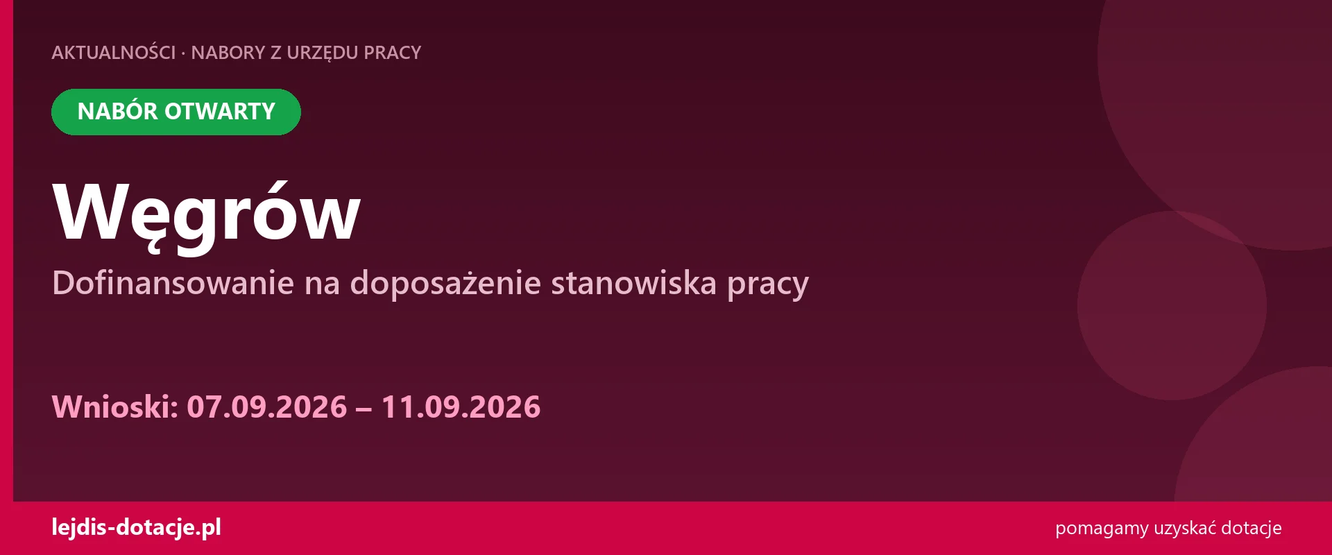 PUP Węgrów przyjmuje wnioski — dofinansowanie na doposażenie stanowiska pracy (7 września 2026)
