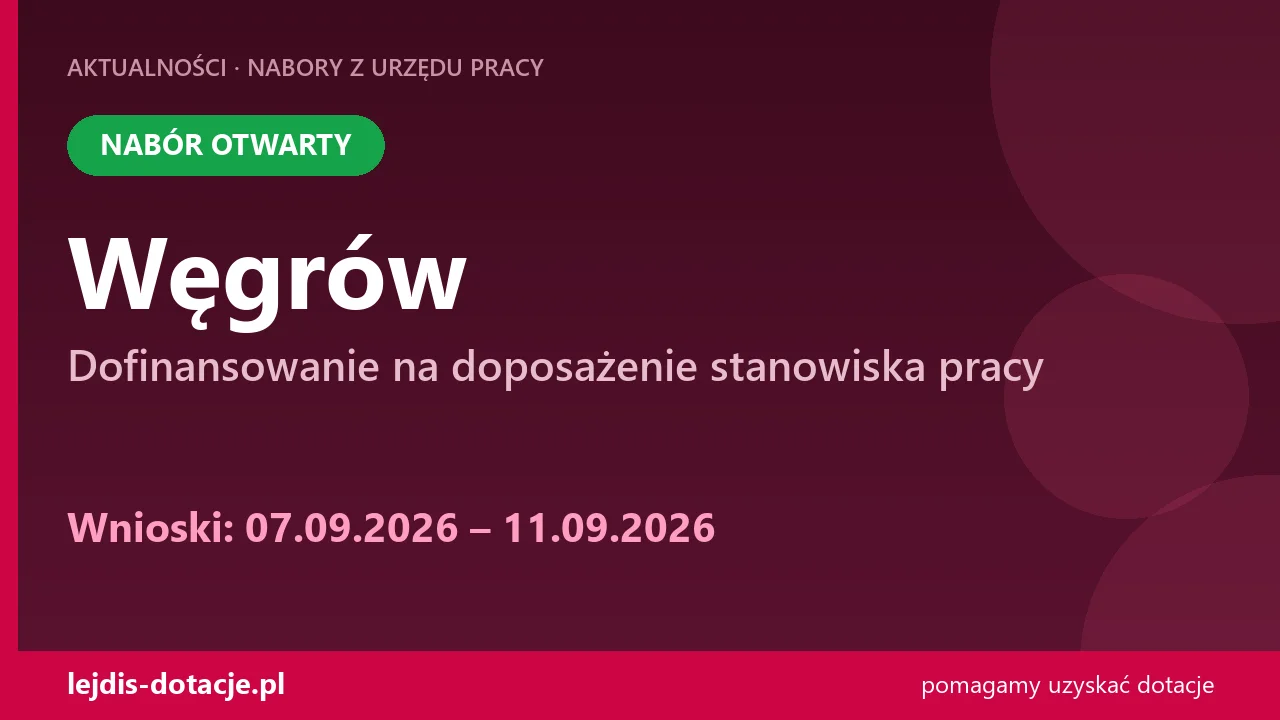 PUP Węgrów przyjmuje wnioski — dofinansowanie na doposażenie stanowiska pracy (7 września 2026)