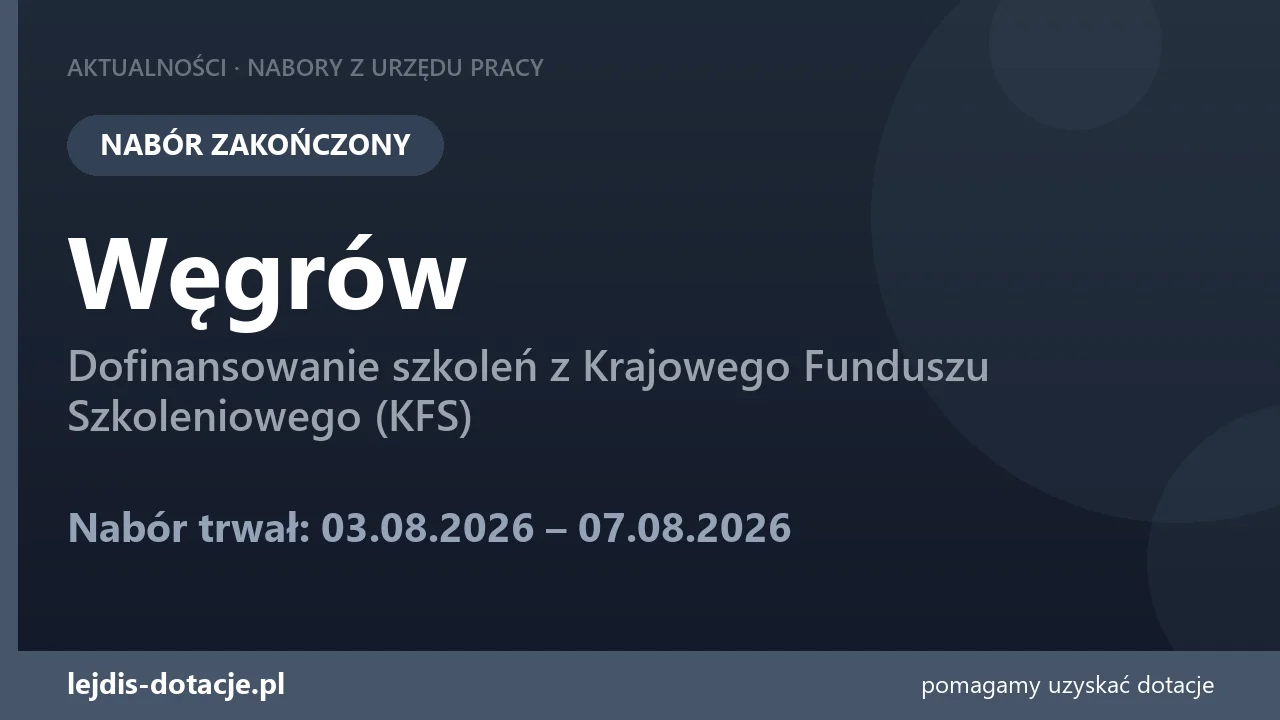 PUP Węgrów zakończył nabór — dofinansowanie szkoleń z Krajowego Funduszu Szkoleniowego (KF (7 sierpnia 2026)