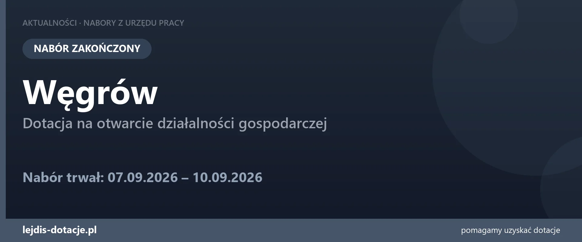 PUP Węgrów zakończył nabór — dotacja na otwarcie działalności gospodarczej (10 września 2026)