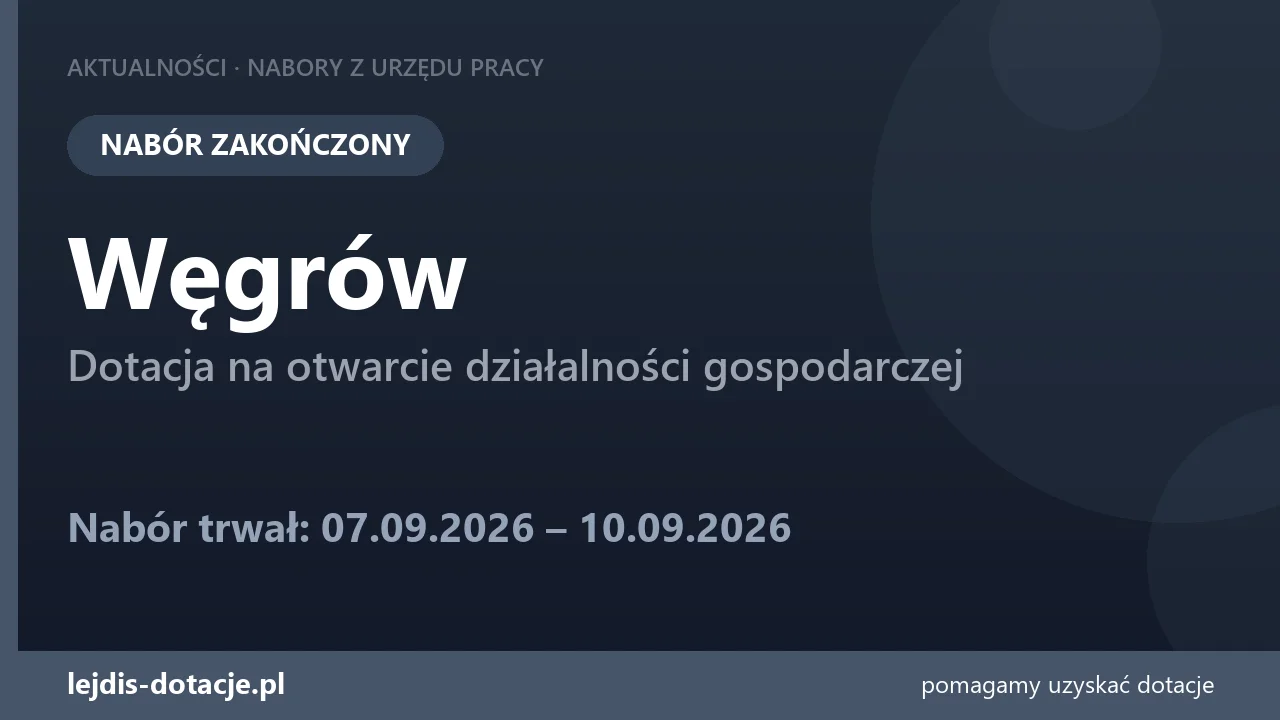 PUP Węgrów zakończył nabór — dotacja na otwarcie działalności gospodarczej (10 września 2026)