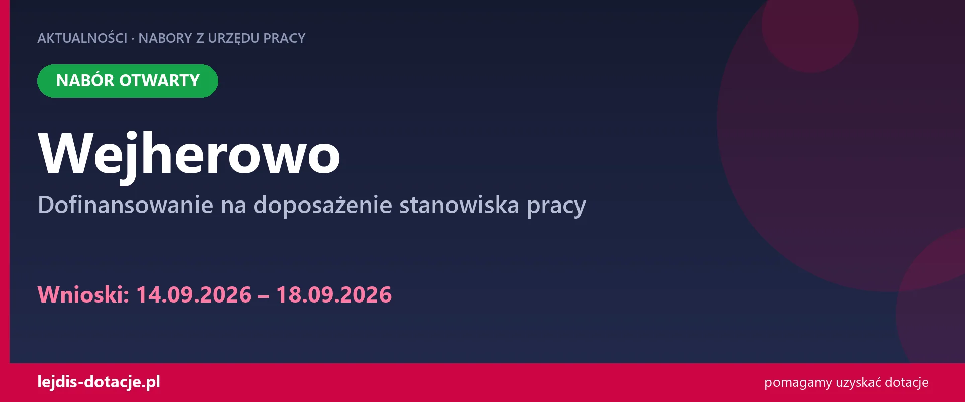 PUP Wejherowo przyjmuje wnioski — dofinansowanie na doposażenie stanowiska pracy (14 września 2026)