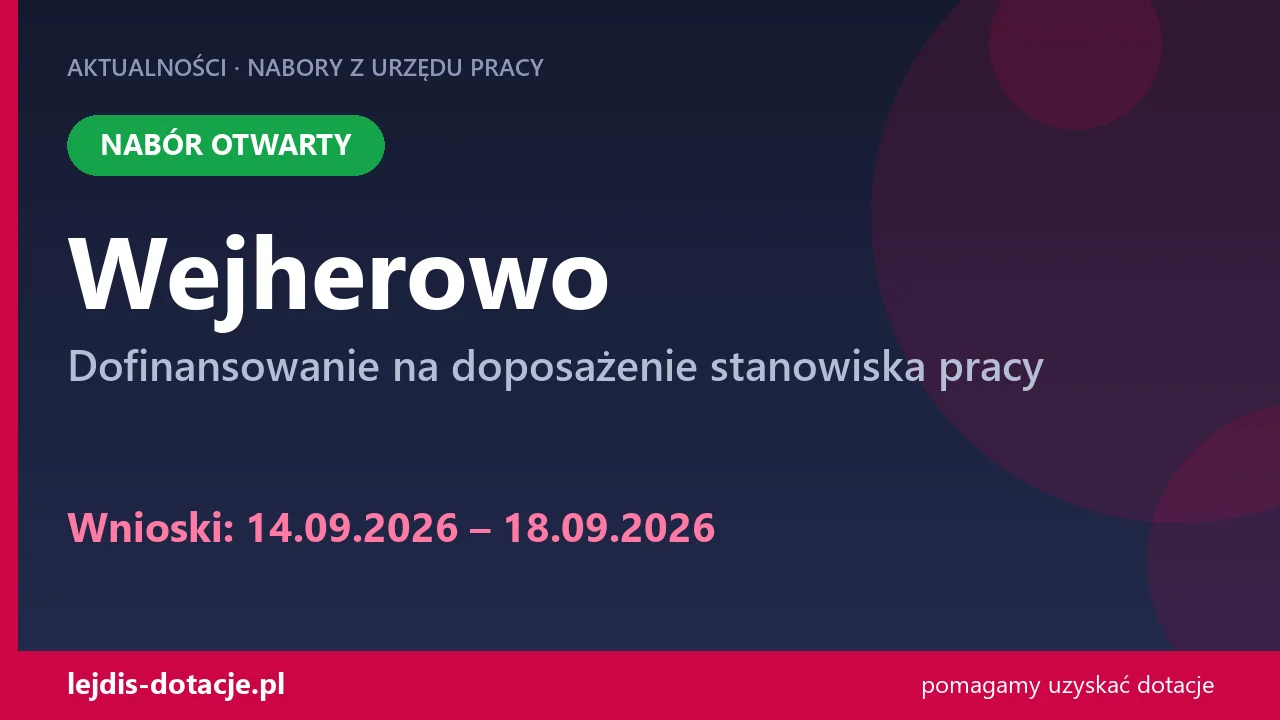PUP Wejherowo przyjmuje wnioski — dofinansowanie na doposażenie stanowiska pracy (14 września 2026)