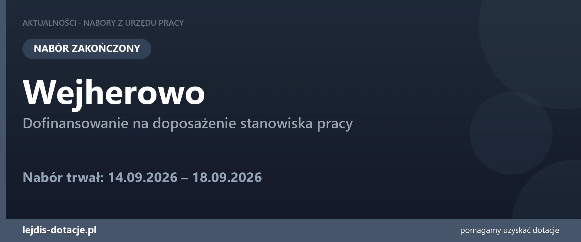 PUP Wejherowo zakończył nabór — dofinansowanie na doposażenie stanowiska pracy (18 września 2026)