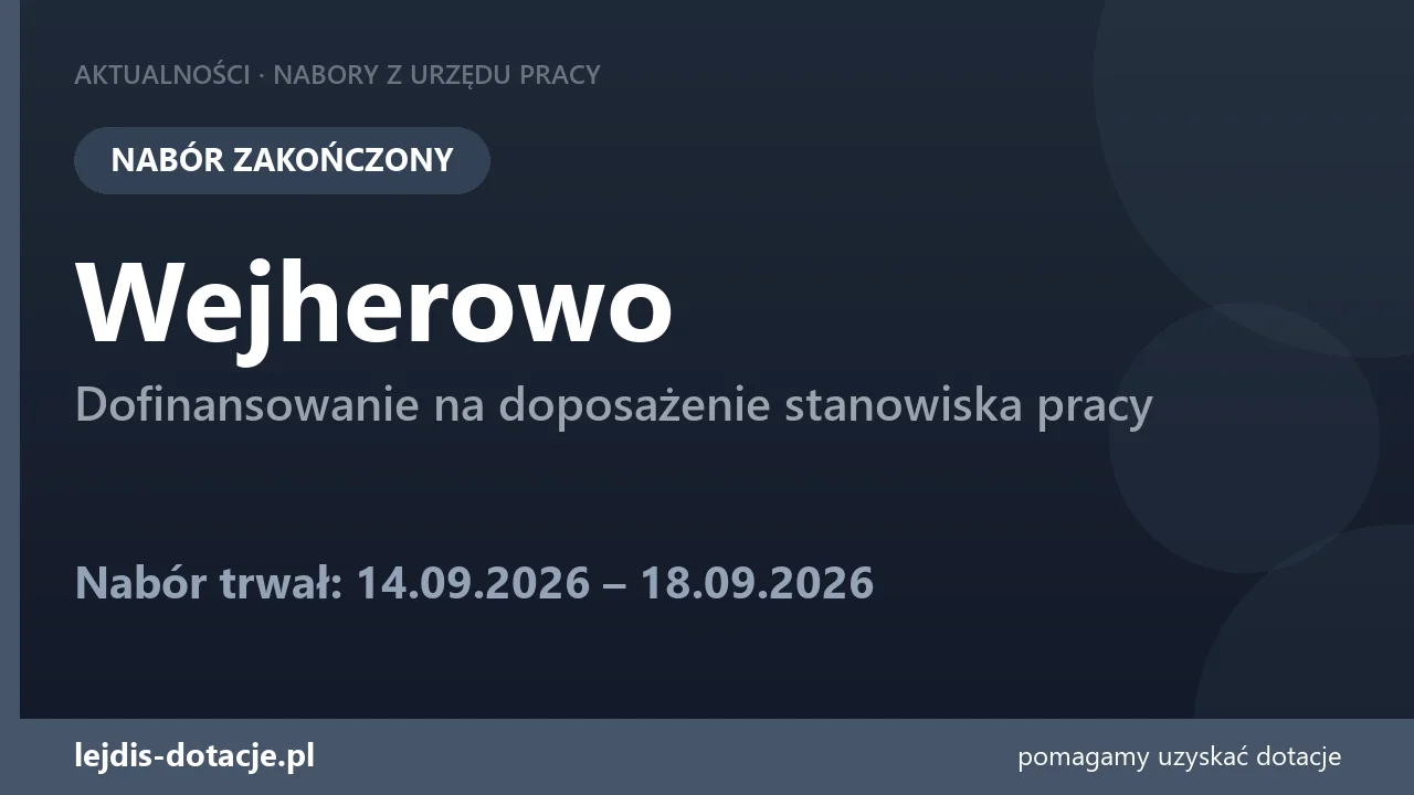 PUP Wejherowo zakończył nabór — dofinansowanie na doposażenie stanowiska pracy (18 września 2026)