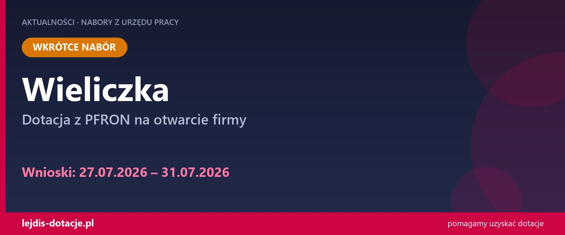 PUP Wieliczka ogłasza nabór — dotacja z PFRON na otwarcie firmy (27 lipca 2026)