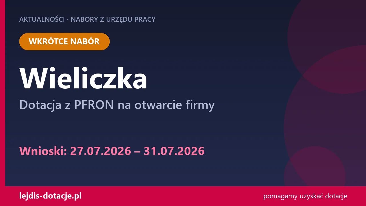 PUP Wieliczka ogłasza nabór — dotacja z PFRON na otwarcie firmy (27 lipca 2026)