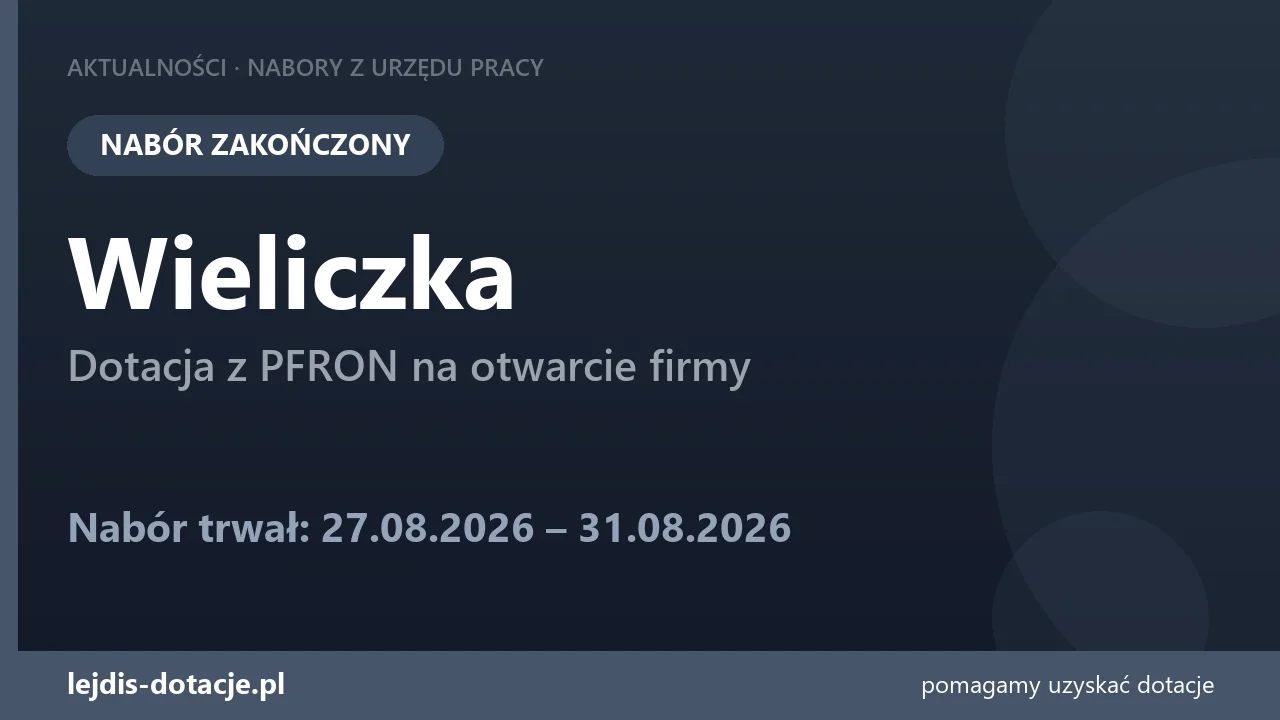 PUP Wieliczka zakończył nabór — dotacja z PFRON na otwarcie firmy (31 sierpnia 2026)