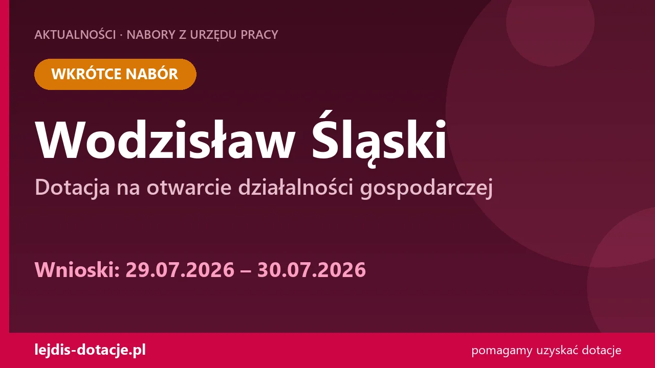 PUP Wodzisław Śląski ogłasza nabór — dotacja na otwarcie działalności gospodarczej (29 lipca 2026)