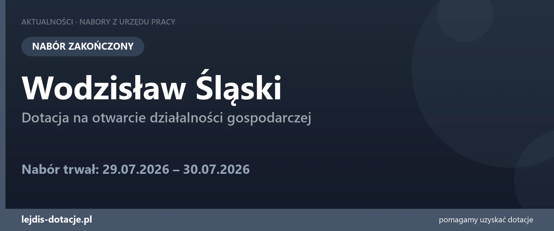 PUP Wodzisław Śląski zakończył nabór — dotacja na otwarcie działalności gospodarczej (30 lipca 2026)