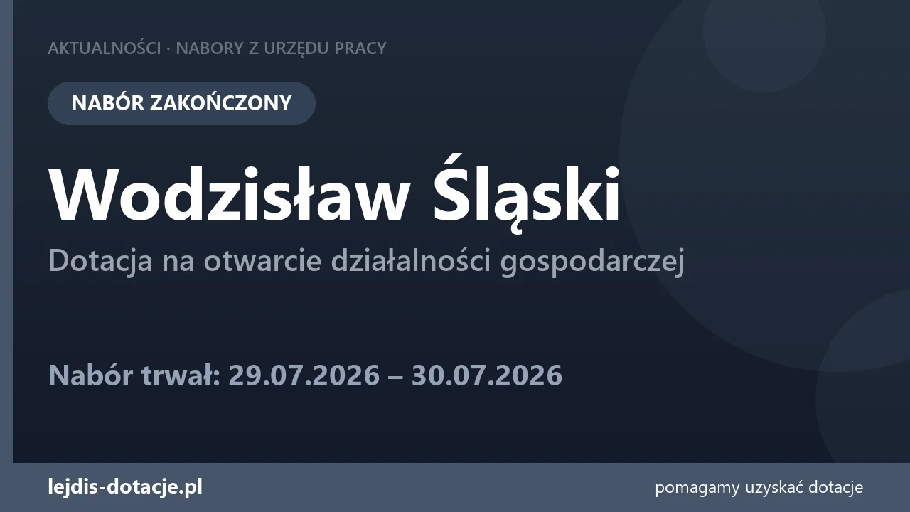 PUP Wodzisław Śląski zakończył nabór — dotacja na otwarcie działalności gospodarczej (30 lipca 2026)
