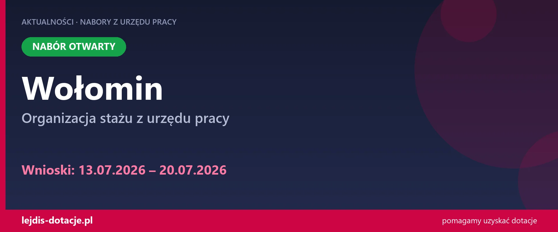 PUP Wołomin przyjmuje wnioski — organizacja stażu z urzędu pracy (13 lipca 2026)