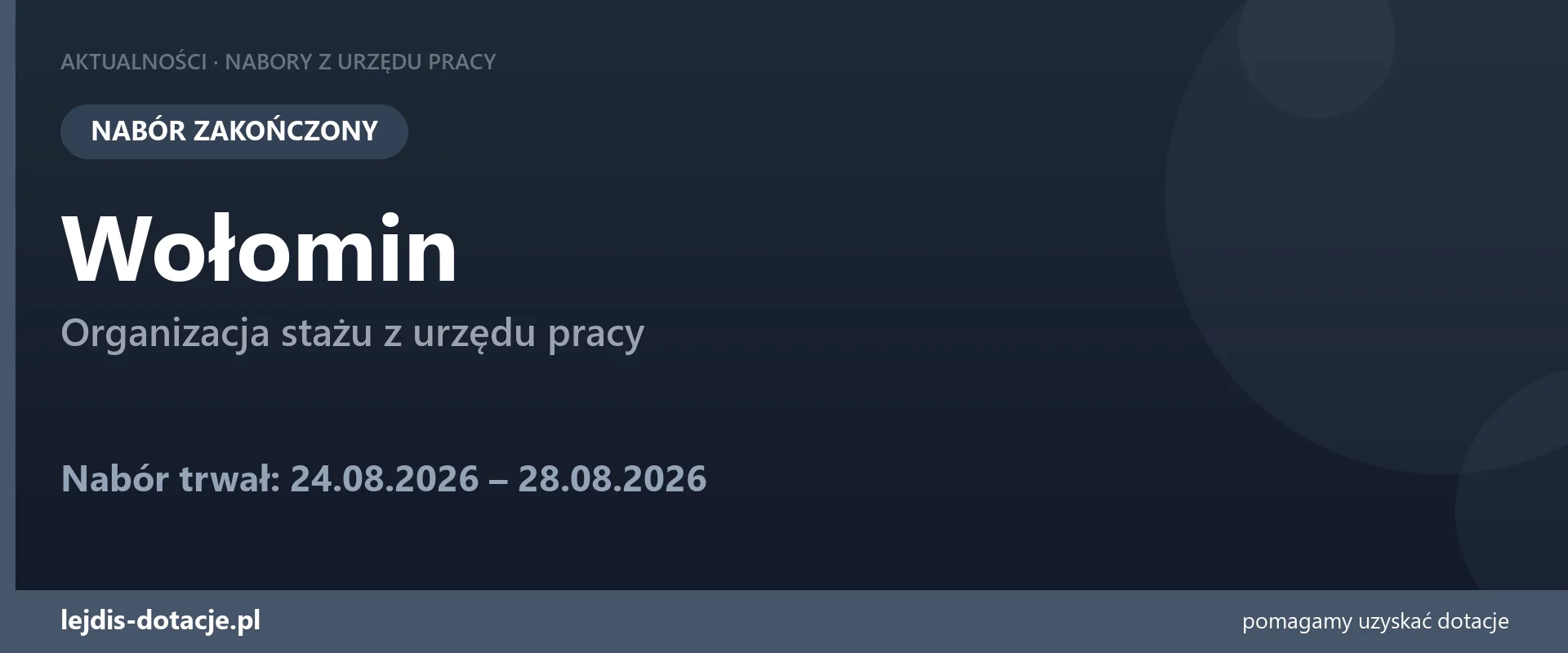 PUP Wołomin zakończył nabór — organizacja stażu z urzędu pracy (28 sierpnia 2026)