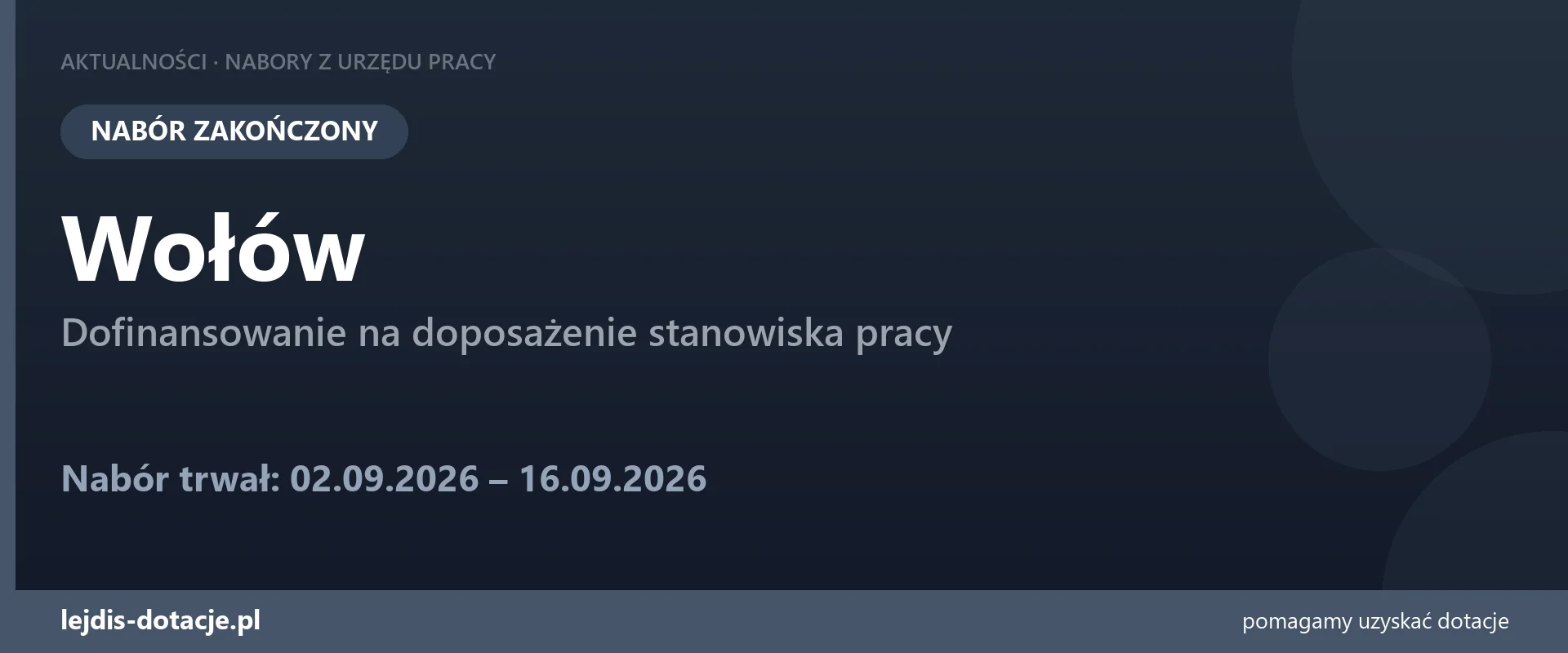 PUP Wołów zakończył nabór — dofinansowanie na doposażenie stanowiska pracy (16 września 2026)