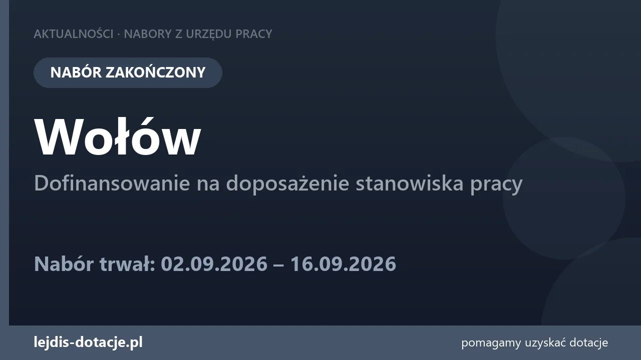 PUP Wołów zakończył nabór — dofinansowanie na doposażenie stanowiska pracy (16 września 2026)