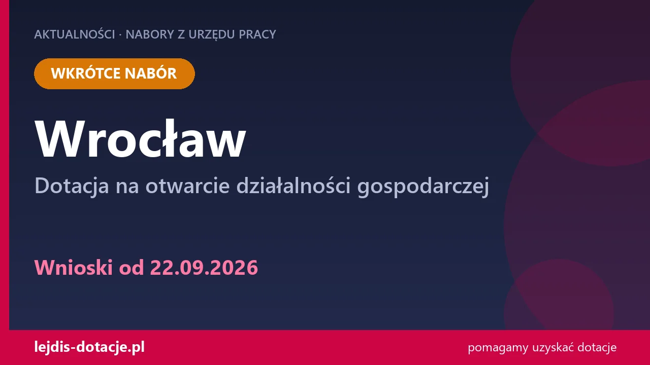 PUP Wrocław ogłasza nabór — dotacja na otwarcie działalności gospodarczej (22 września 2026)