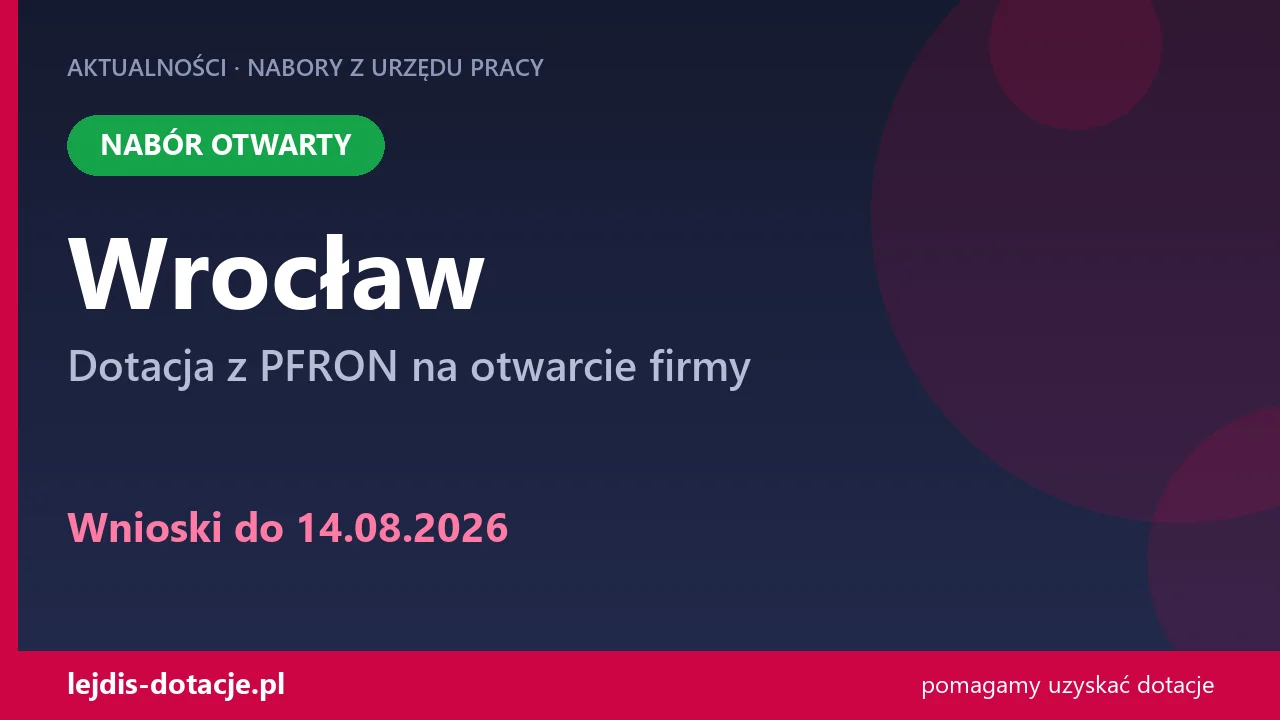 PUP Wrocław przyjmuje wnioski — dotacja z PFRON na otwarcie firmy (14 sierpnia 2026)