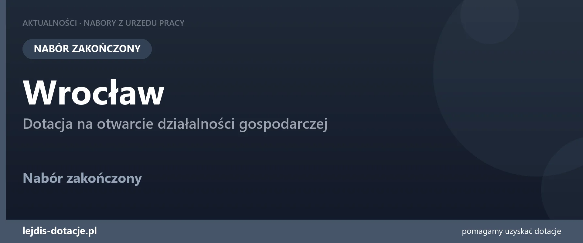 PUP Wrocław zakończył nabór — dotacja na otwarcie działalności gospodarczej (22 września 2026)