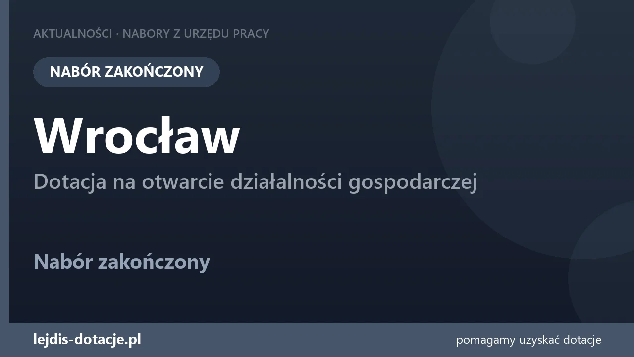PUP Wrocław zakończył nabór — dotacja na otwarcie działalności gospodarczej (22 września 2026)