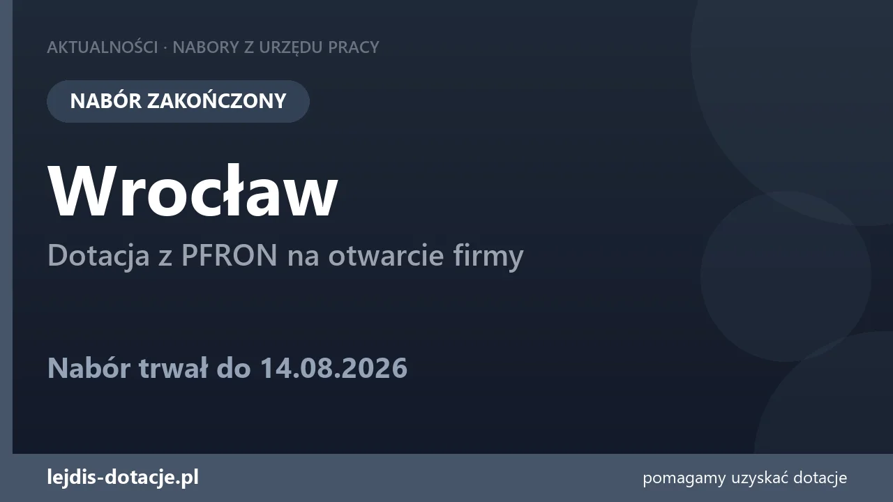 PUP Wrocław zakończył nabór — dotacja z PFRON na otwarcie firmy (14 sierpnia 2026)