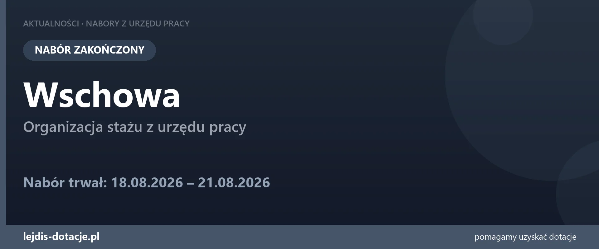 PUP Wschowa zakończył nabór — organizacja stażu z urzędu pracy (21 sierpnia 2026)
