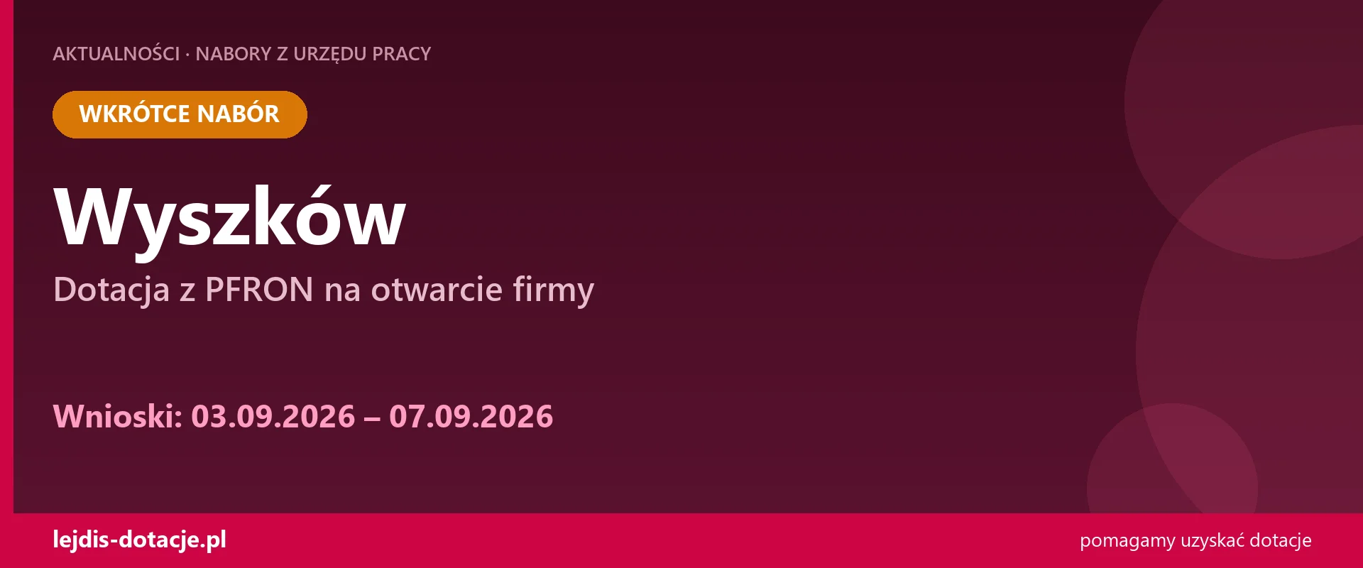 PUP Wyszków ogłasza nabór — dotacja z PFRON na otwarcie firmy (3 września 2026)
