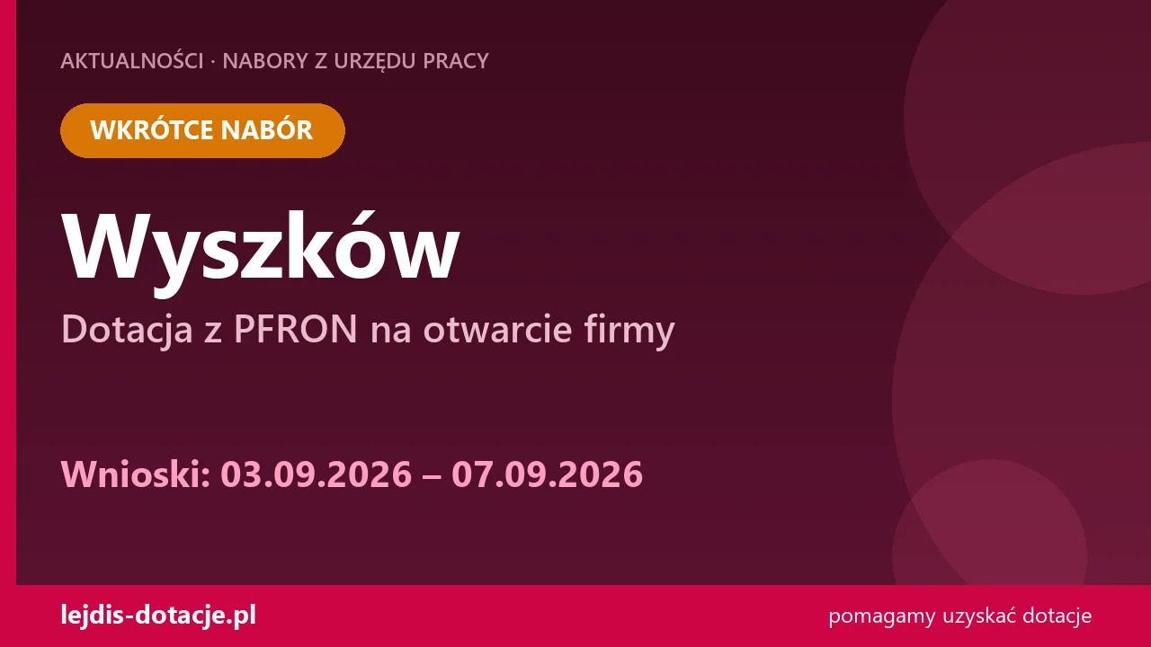 PUP Wyszków ogłasza nabór — dotacja z PFRON na otwarcie firmy (3 września 2026)