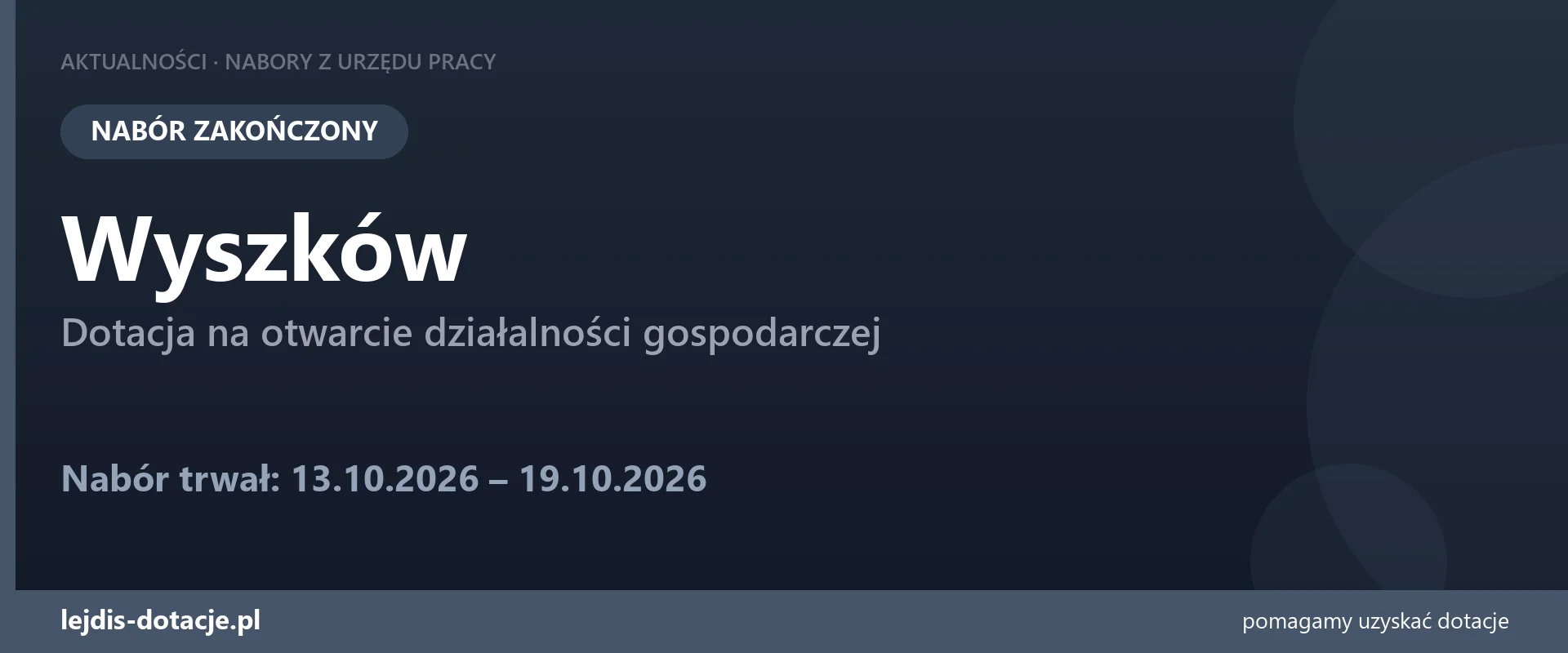 PUP Wyszków zakończył nabór — dotacja na otwarcie działalności gospodarczej (19 października 2026)