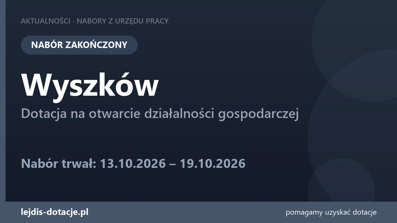 PUP Wyszków zakończył nabór — dotacja na otwarcie działalności gospodarczej (19 października 2026)