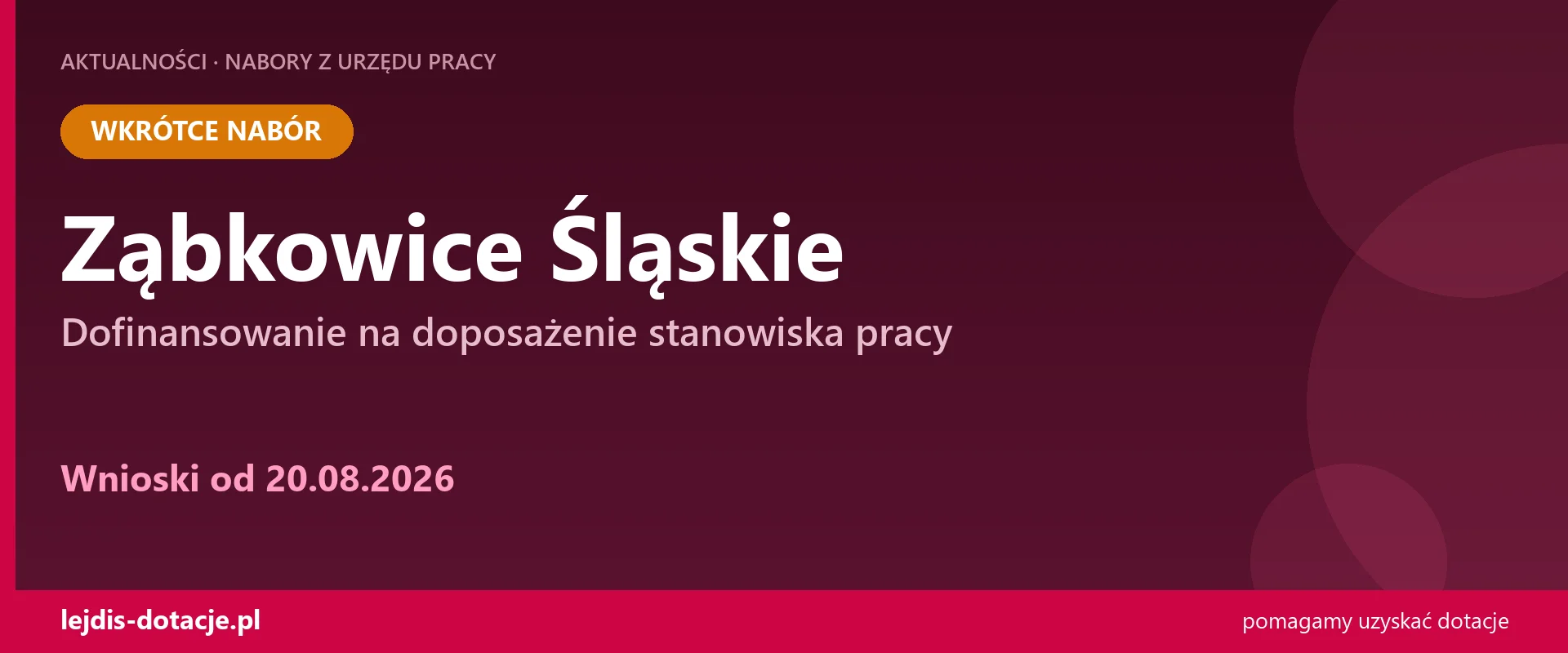 PUP Ząbkowice Śląskie ogłasza nabór — dofinansowanie na doposażenie stanowiska pracy (20 sierpnia 2026)