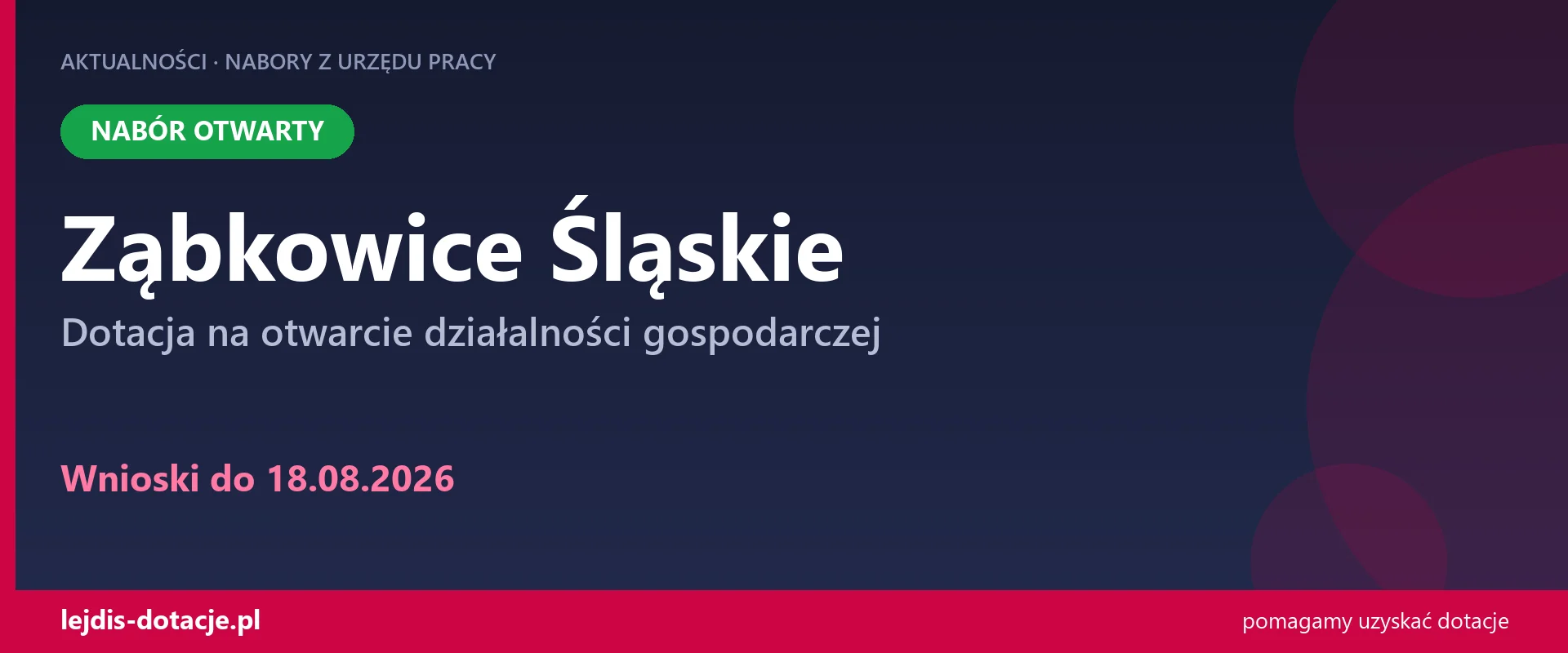 PUP Ząbkowice Śląskie przyjmuje wnioski — dotacja na otwarcie działalności gospodarczej (18 sierpnia 2026)