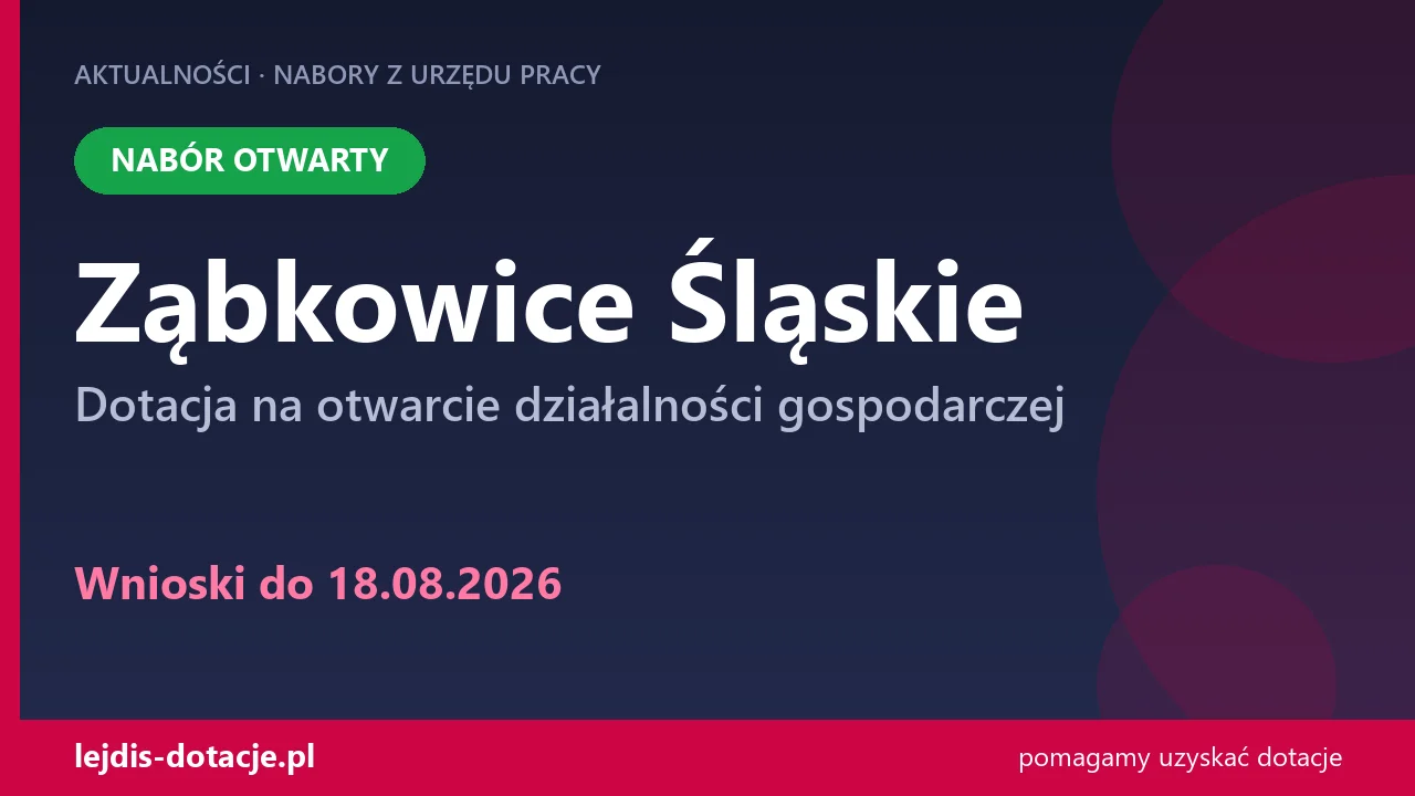 PUP Ząbkowice Śląskie przyjmuje wnioski — dotacja na otwarcie działalności gospodarczej (18 sierpnia 2026)