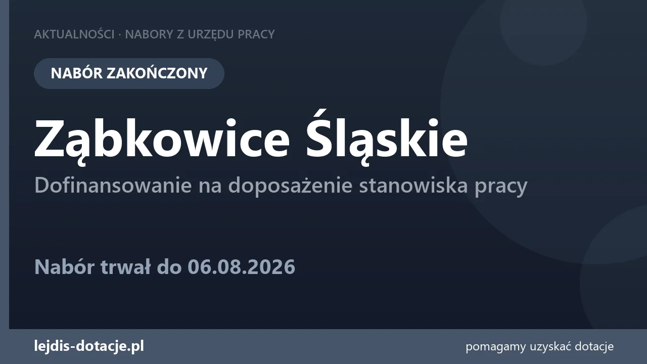 PUP Ząbkowice Śląskie zakończył nabór — dofinansowanie na doposażenie stanowiska pracy (6 sierpnia 2026)