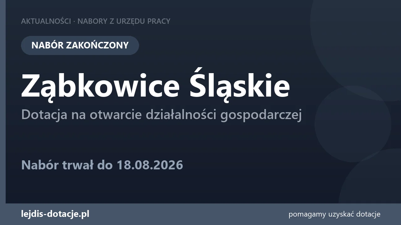 PUP Ząbkowice Śląskie zakończył nabór — dotacja na otwarcie działalności gospodarczej (18 sierpnia 2026)