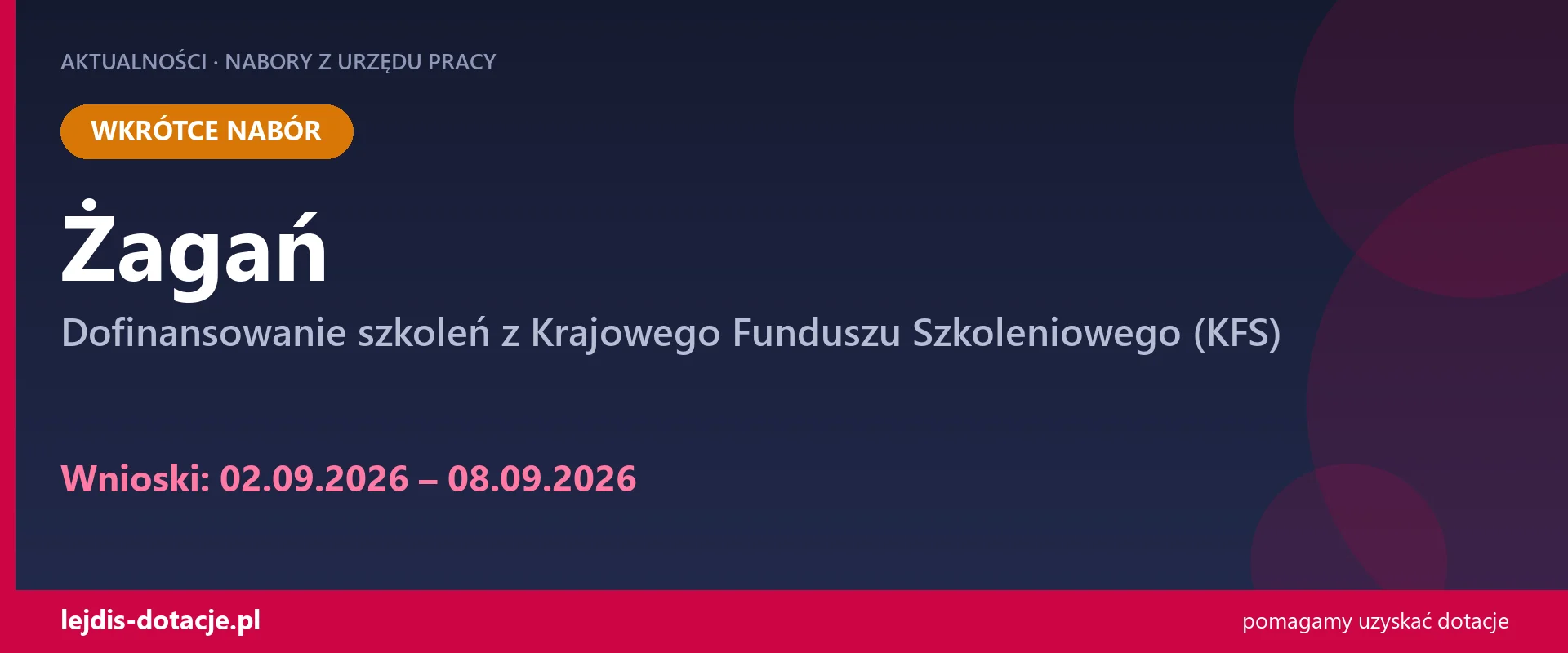 PUP Żagań ogłasza nabór — dofinansowanie szkoleń z Krajowego Funduszu Szkoleniowego (KFS) (2 września 2026)