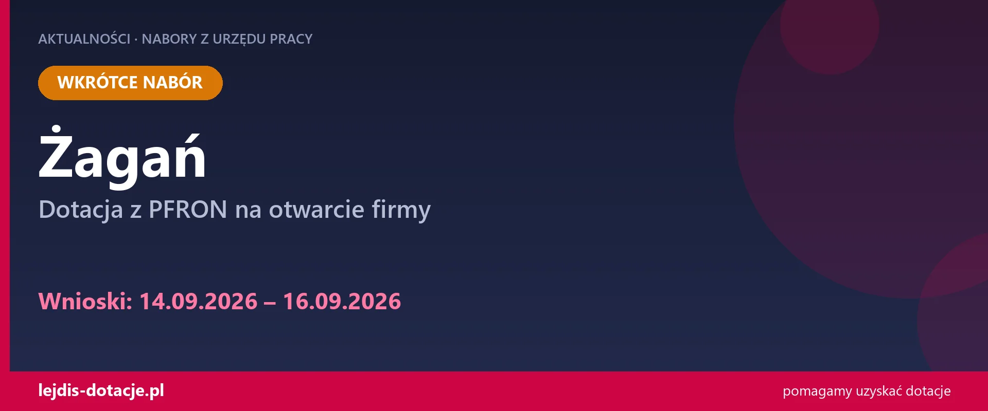 PUP Żagań ogłasza nabór — dotacja z PFRON na otwarcie firmy (14 września 2026)