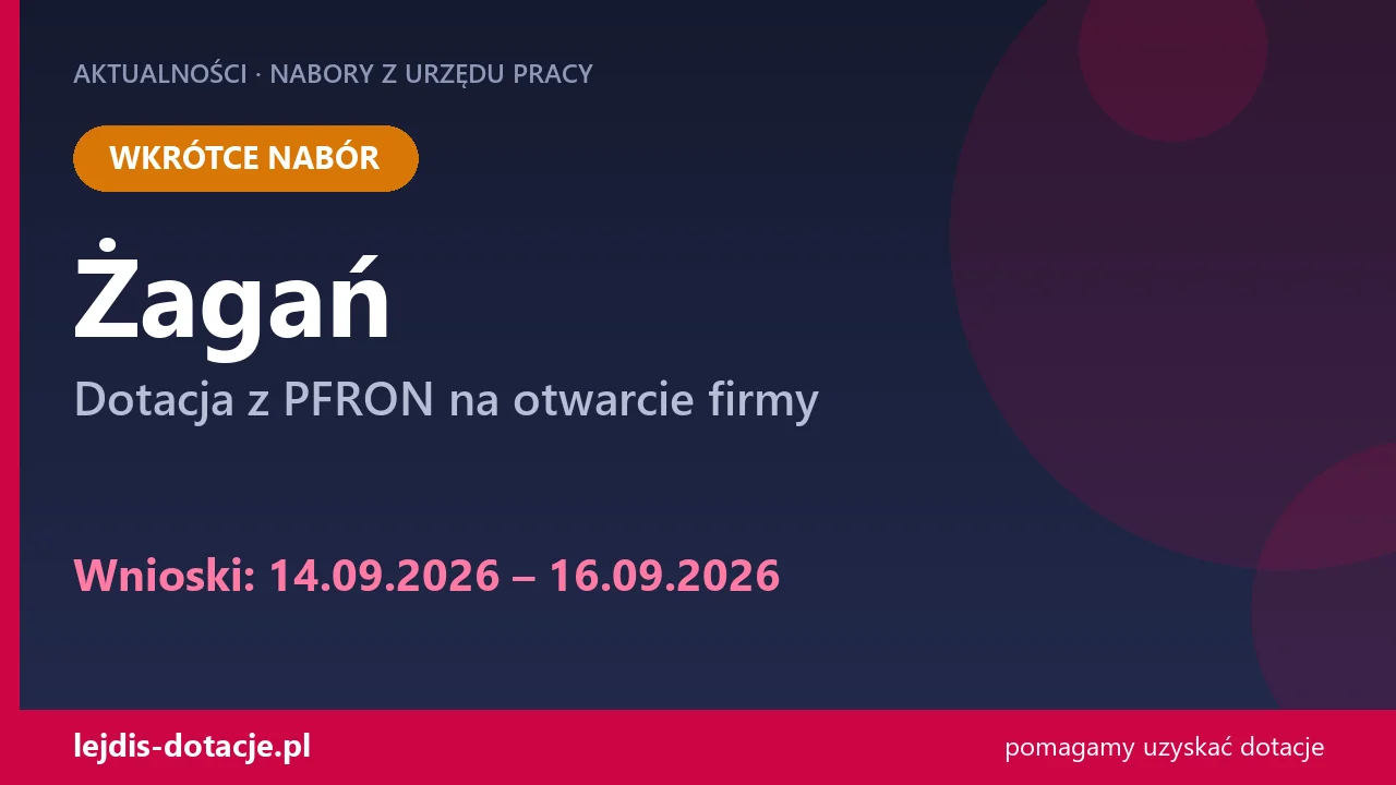 PUP Żagań ogłasza nabór — dotacja z PFRON na otwarcie firmy (14 września 2026)